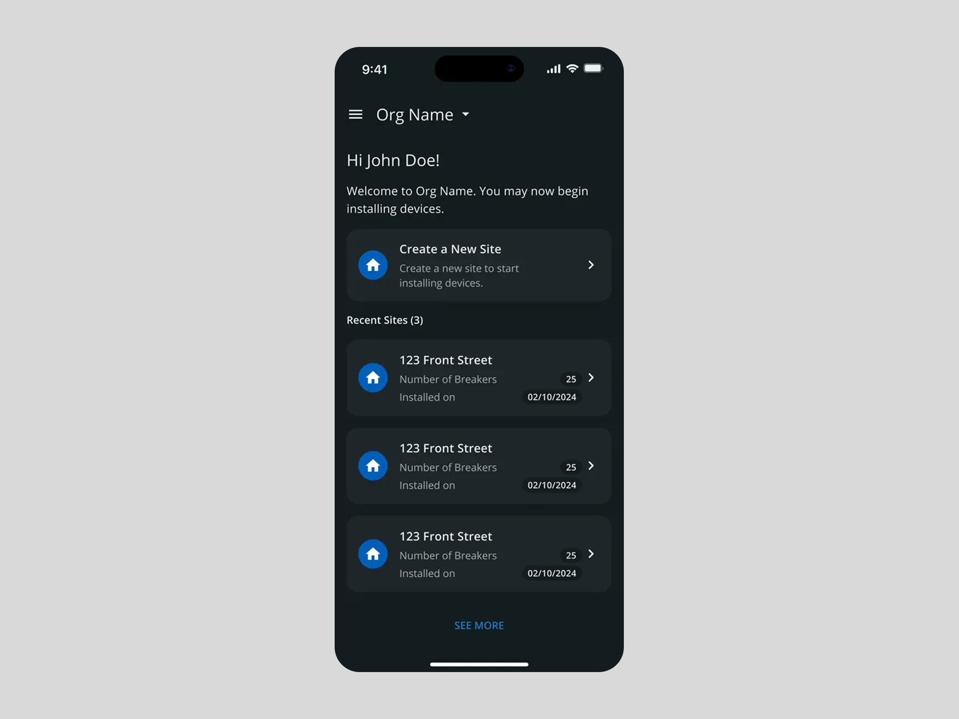 example home screen