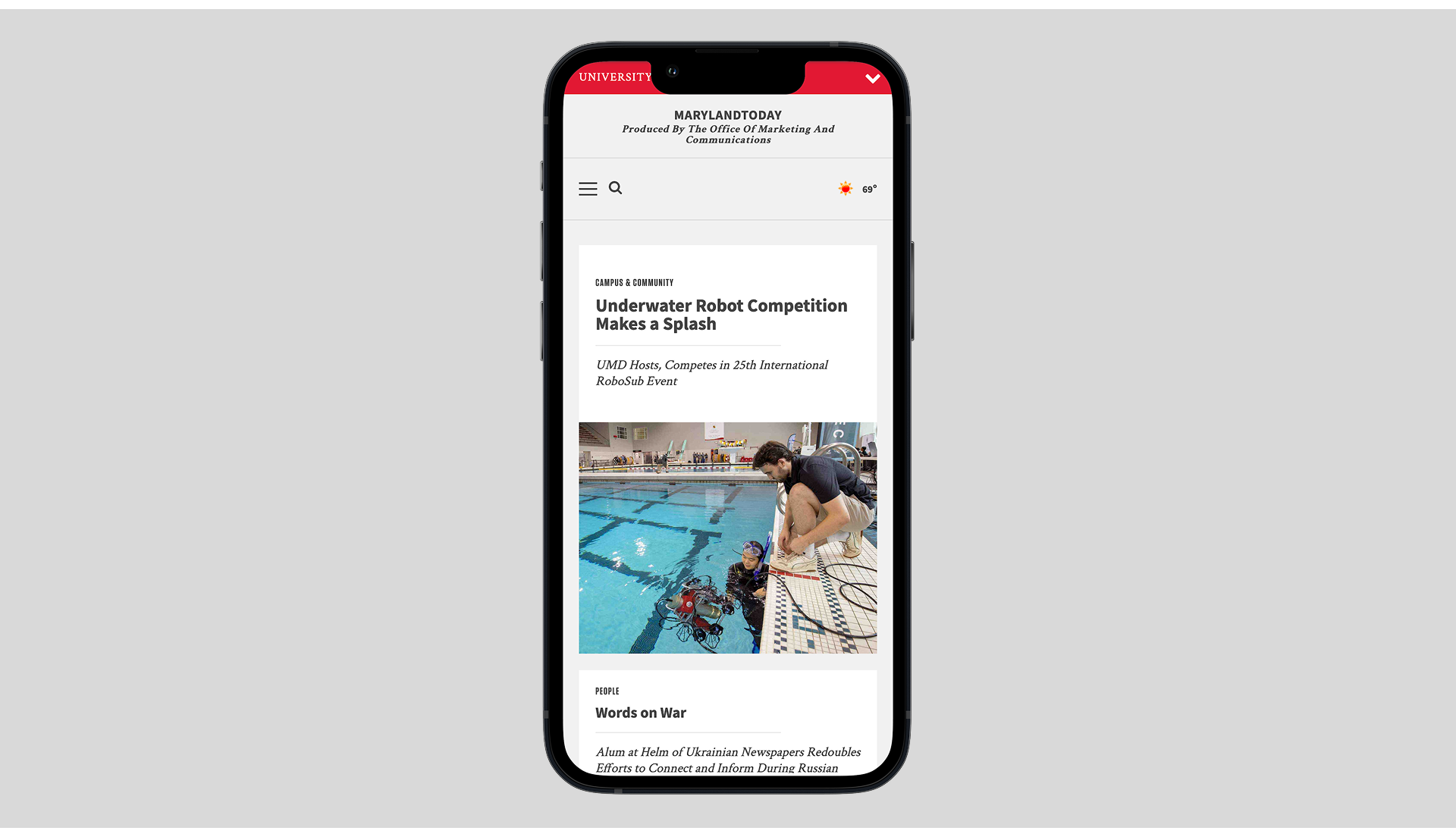 mobile view of the home screen